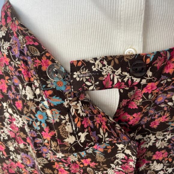 Christopher & Banks Midi Skirt Size 16 Brown Pink Ditsy Floral Button Cottage - Picture 4 of 13